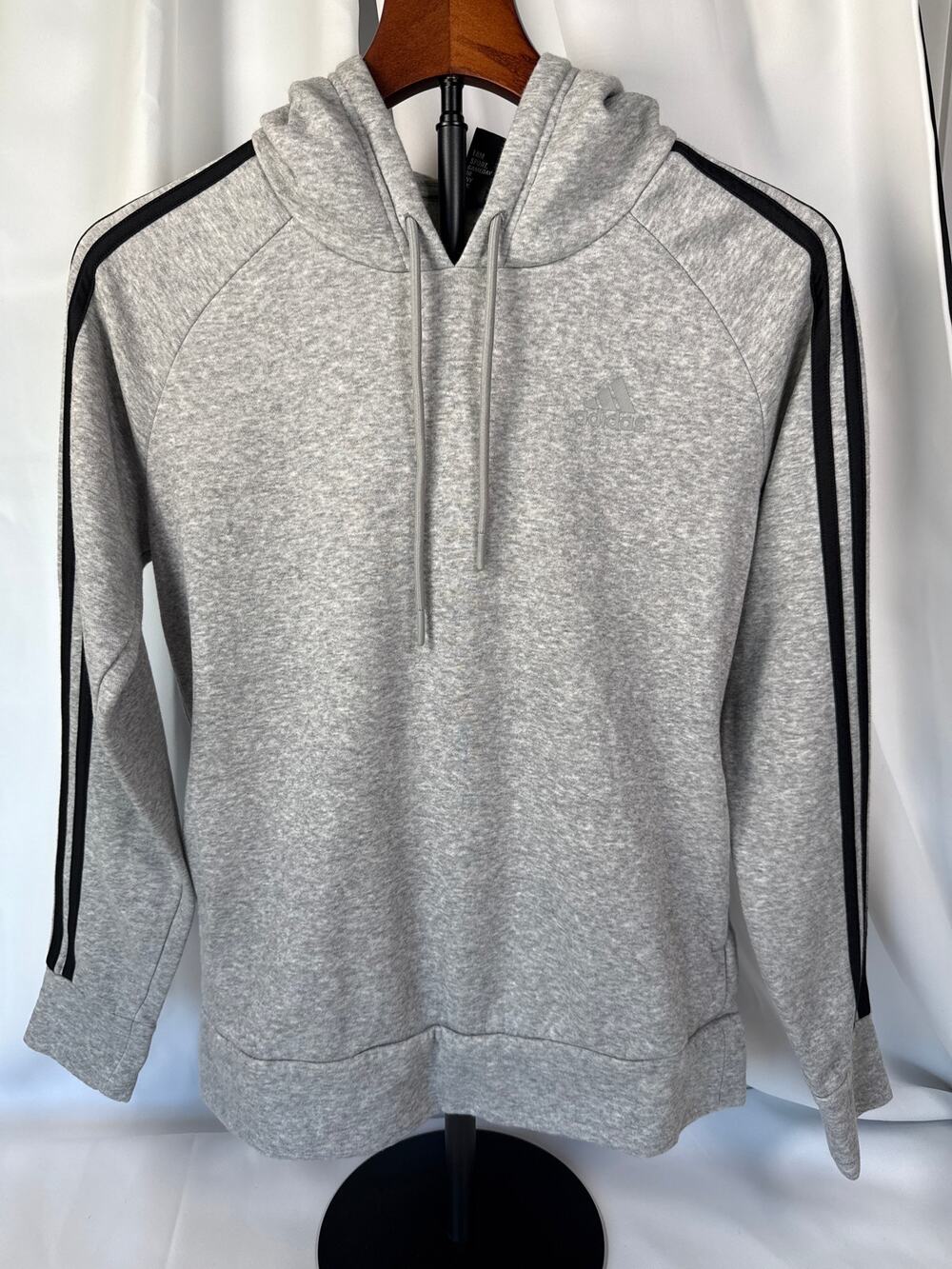 Adidas Womens Classic Gray Hoodie Black 3-Stripe Logo Athleisure Small NWOT